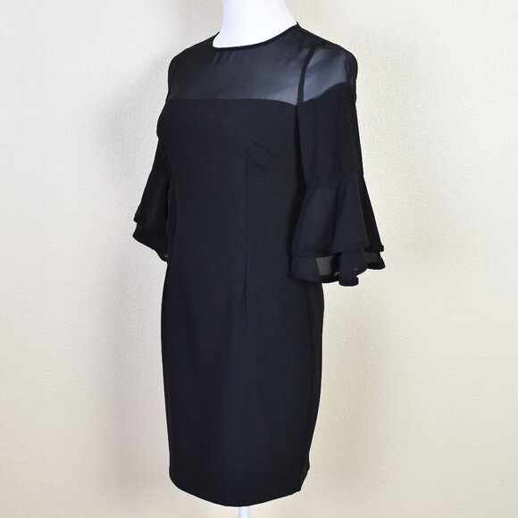 Aidan Mattox Illusion Neck Flounce Ruffle Black Cocktail Dress - 2 - Picture 4 of 9